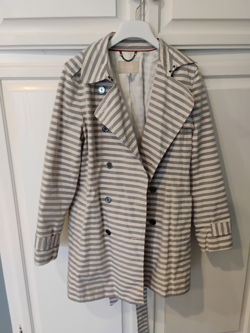 Banana Republic Striped Double-Breasted Trench Coat - Gray & White